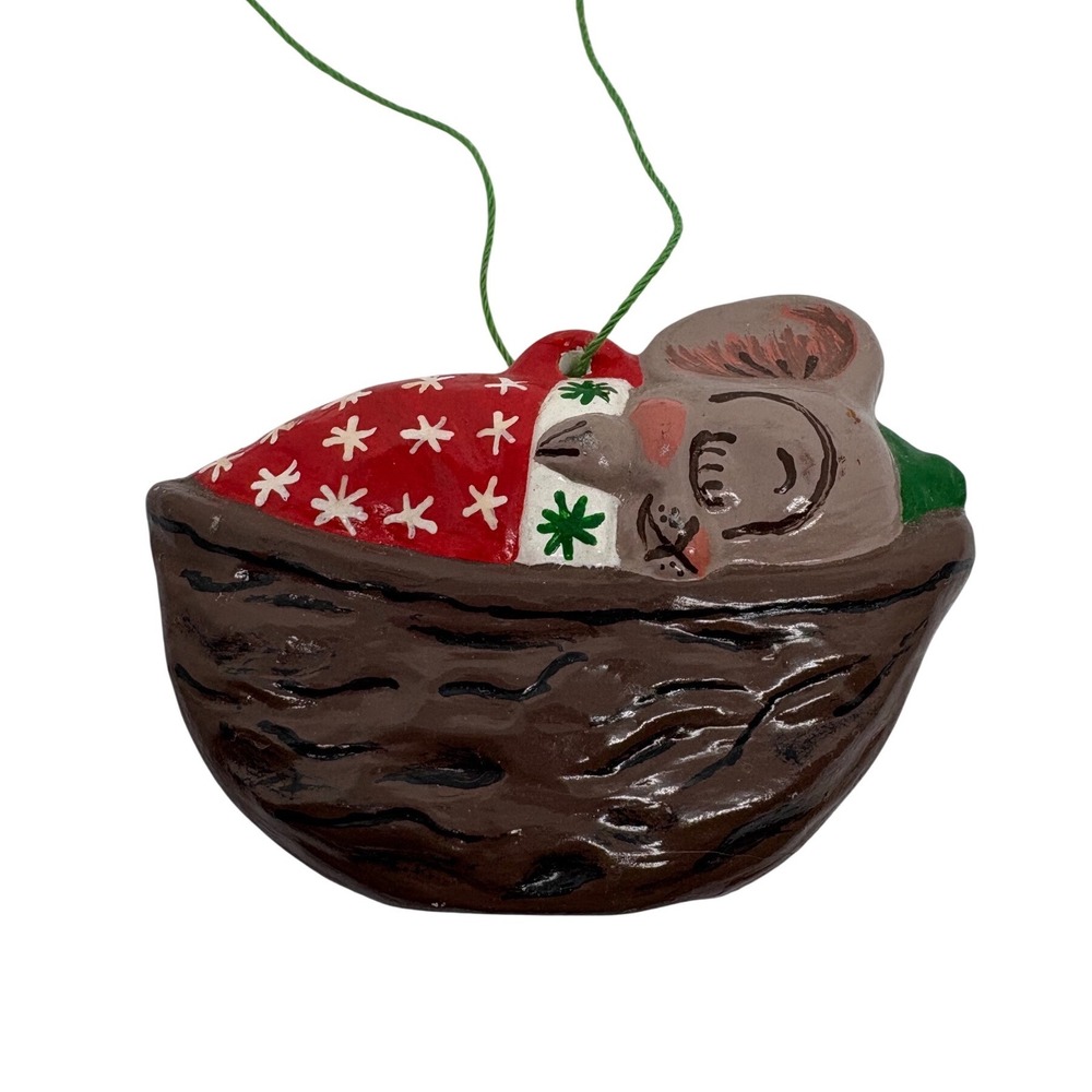 Handmade Ceramic Mouse Sleeping Walnut Shell‎ Christmas Ornament Christmas Decor
